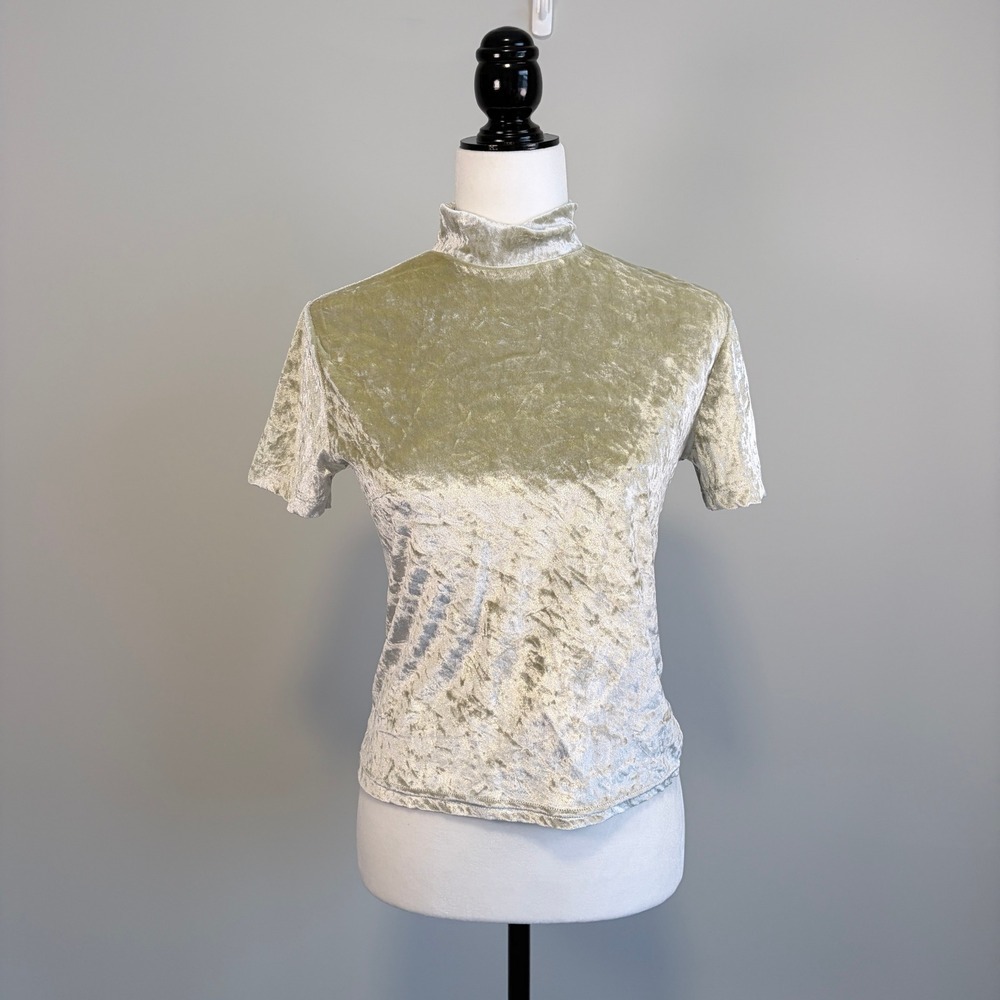 Y2K Velvet Top Mock Neck Short Sleeve Fairycore Cottagecore Women's Medium